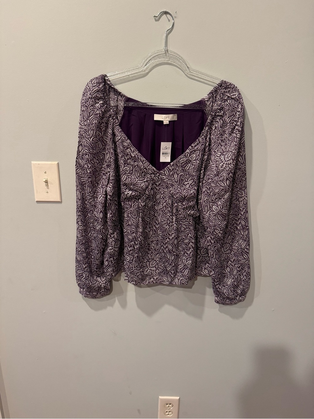LOFT Purple Paisley V-Neck Peasant Top